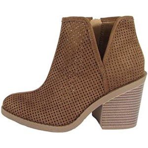 Soda Perforated Chunky Heel Ankle Booties